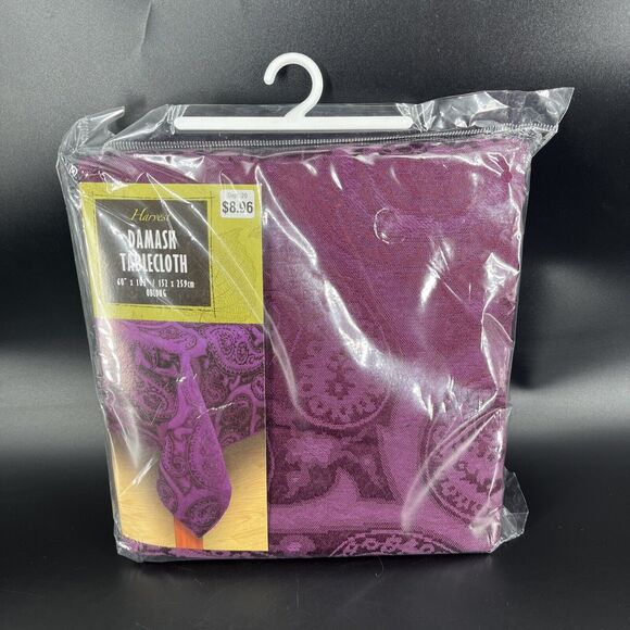 Harvest Paisley Damask Tablecloth 60 x 102" Oblong Vintage Wal-mart Plum Purple - Picture 1 of 10